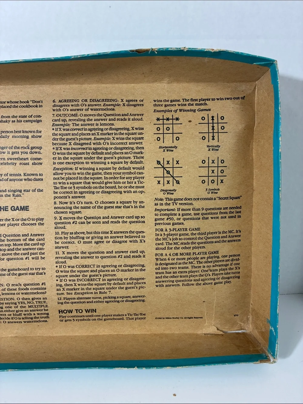 1986 HOLLYWOOD SQUARES BOARD GAME